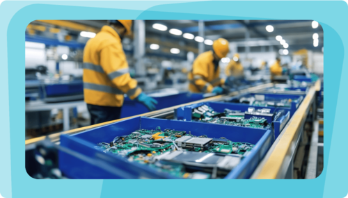 Electronic components being sorted for recycling